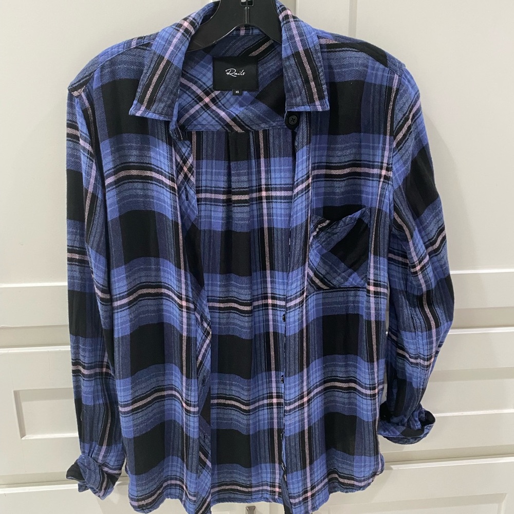Rails Plaid Button-Up Shirt in Blue and Black